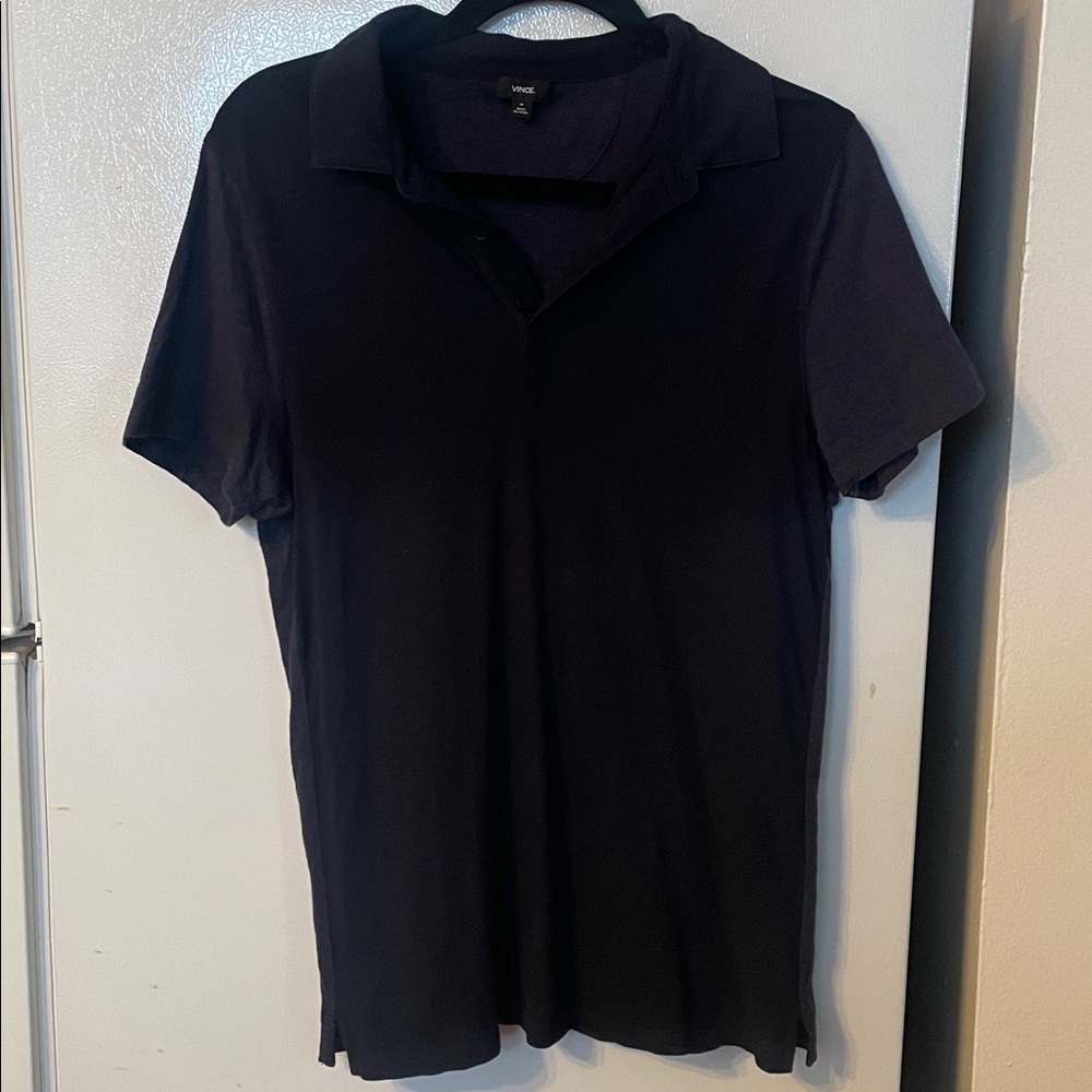 Vince Men's Medium Two Tone Navy Cotton Modal Short Sleeve Polo Everyday Classic